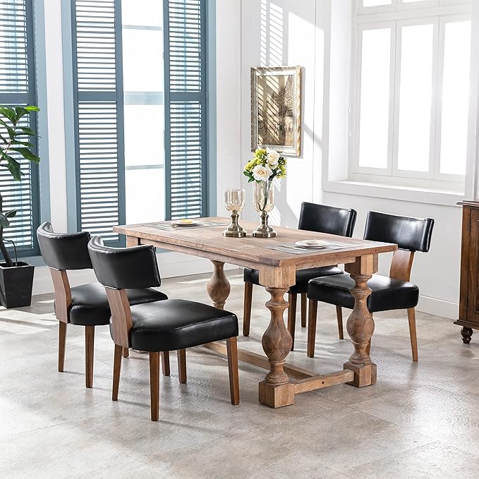 Set of 4 PU Leather Upholstered Side Chairs, Modern Kitchen Armless Parson Ch...