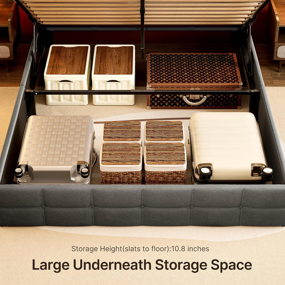 Gizoon Full Lift Up Storage Bed with Storage, Upholstered Platform Bed Frame ...