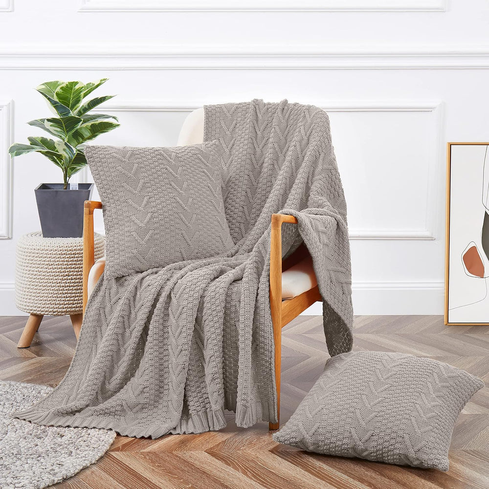 Aormenzy Knitted Throw Blanket (50" x 60") and 2 Pillow Covers (18&...