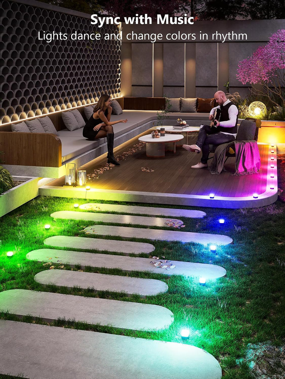 Brizled Halloween Lights Outdoor, 50ft Color Changing Smart Ground Lights