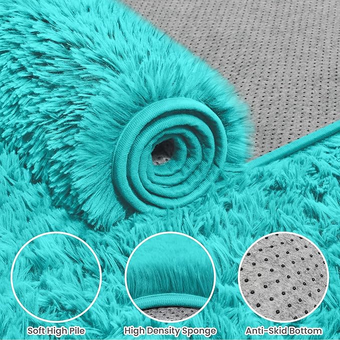 6x9 Area Rugs for Living Room Rug: Soft Fluffy Shag Teal Blue Rugs for Bedroom - Image 6
