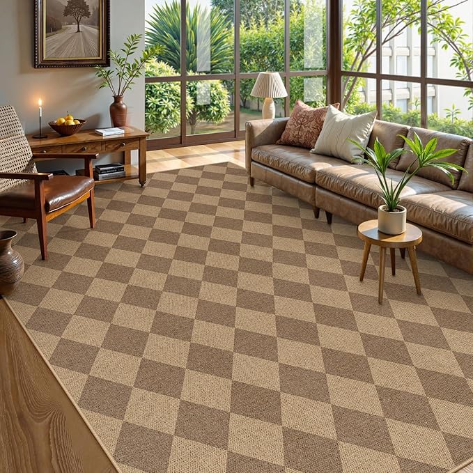 Lahome Colette Checkered Easy Jute Rug, 9x12 Washable Dining Room Rug Indoor by Lahome