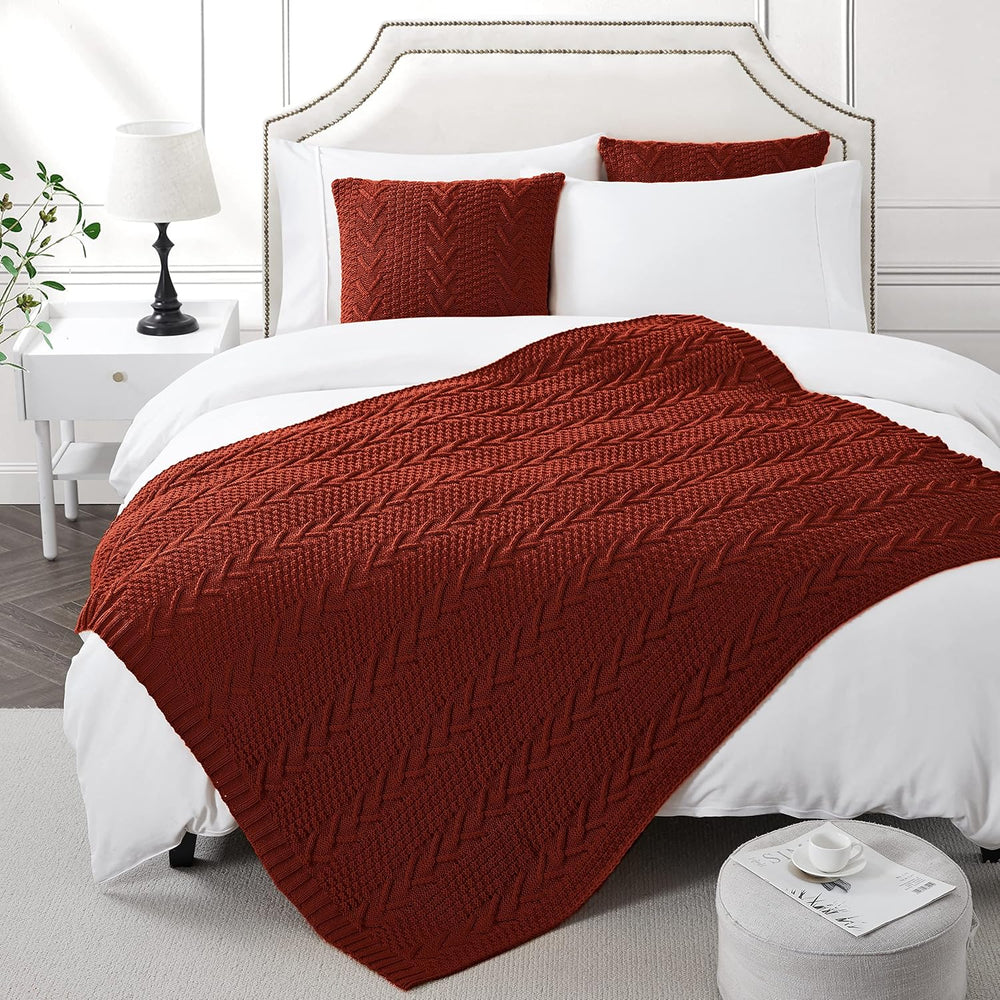 Aormenzy Knitted Throw Blanket (50" x 60") and 2 Pillow Covers (18&...