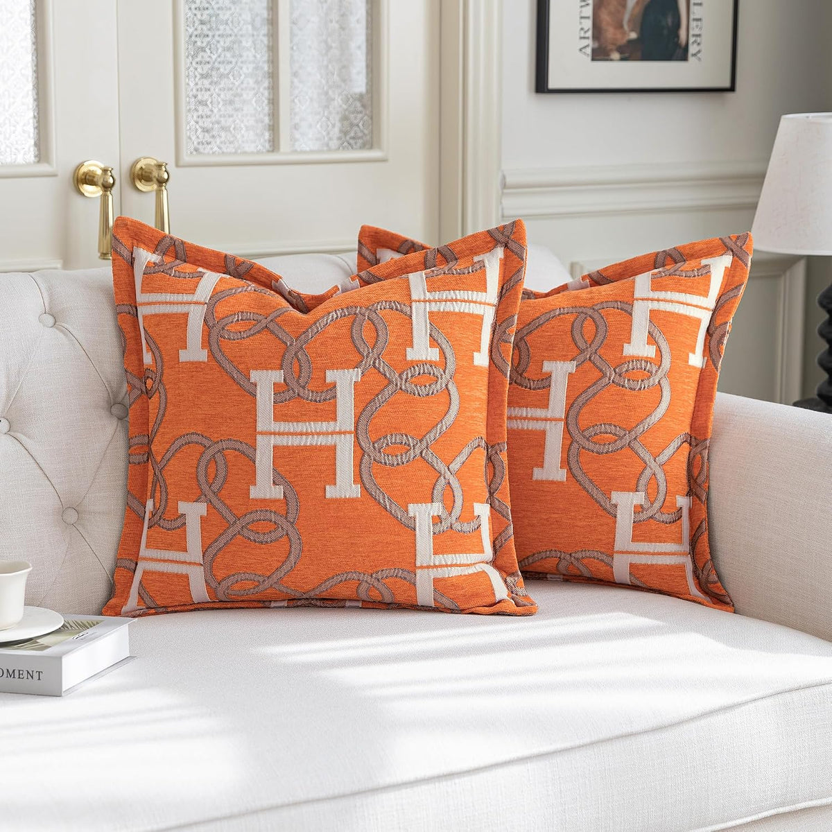 1 piece modern letter h throw pillow cover shown in use