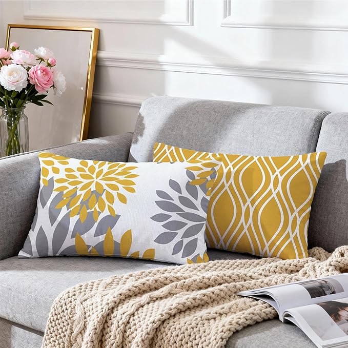 Hexagram Geometric Yellow Pillow Covers 12x20 Set of 4, Decorative Outdoor Boho - Image 7