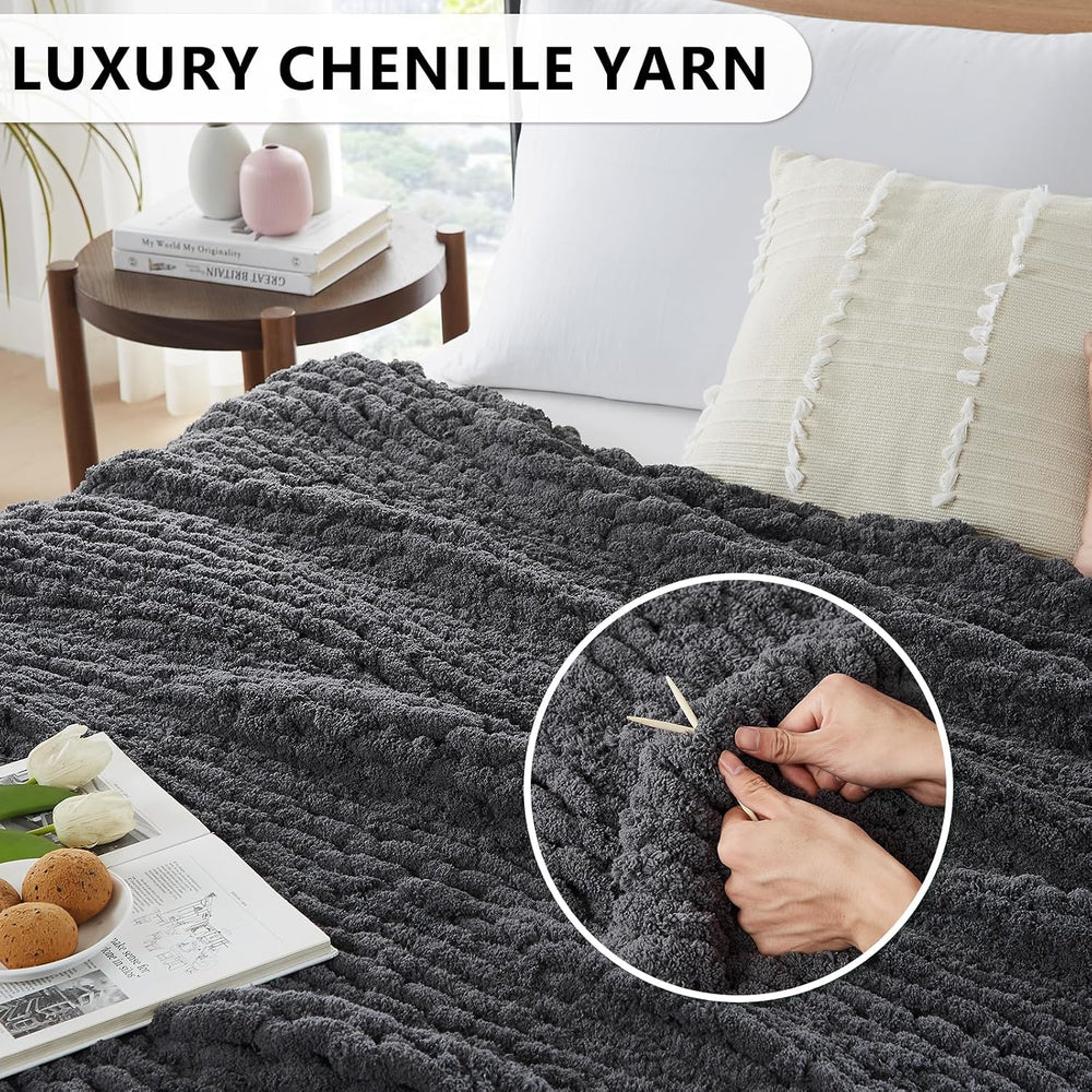 L'AGRATY Chunky Knit Throw Blanket for Couch, 50 x 60 Inches, Dark Grey