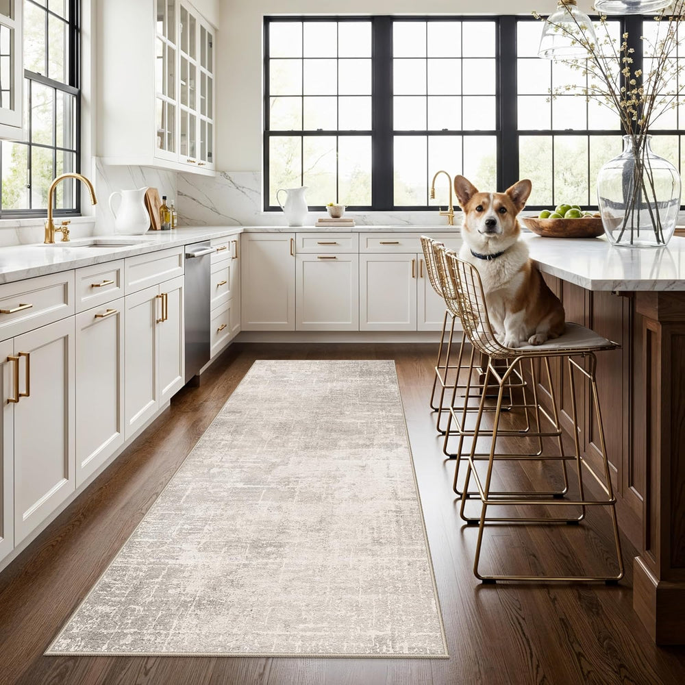 3x7 Washable Hallway Runner Rug: Abstract Stain Resistant Kitchen Rug Farmhouse