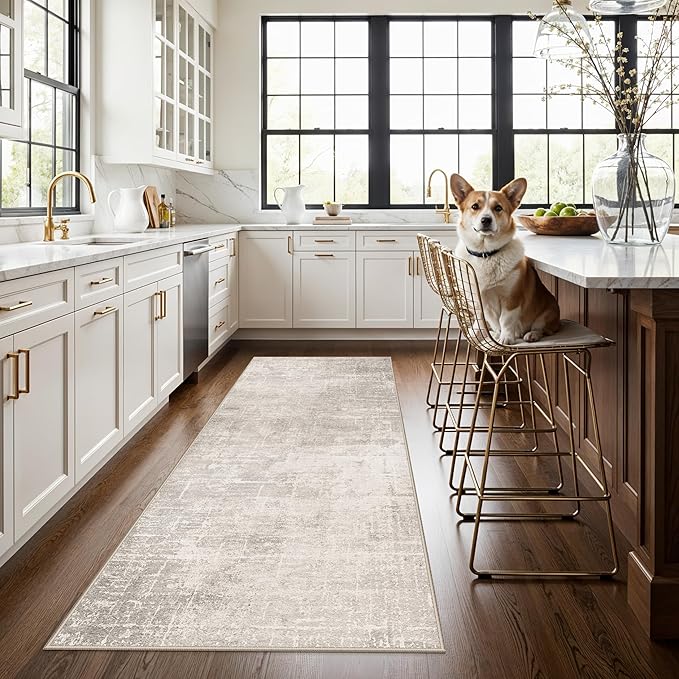 3x7 Washable Hallway Runner Rug: Abstract Stain Resistant Kitchen Rug Farmhouse by HYHAOYUNLAI