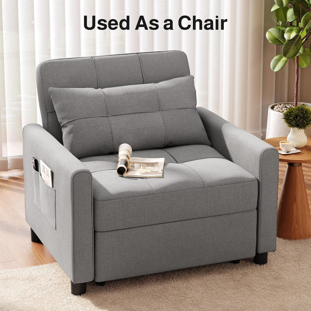 Ahomly Sleeper Sofa Chair Bed, Convertible Sofa Chair 3-in-1, Gray