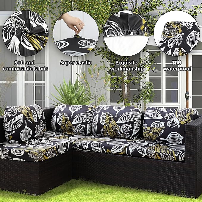 8Pcs Outdoor Cushion Covers, Patio Cushion Covers, Stretch Elastic Slipcovers - Image 3