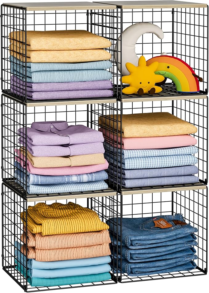 Hencawima 6 Pack Stackable Closet Organizers and Storage Basket, Closet Shelves by Hencawima
