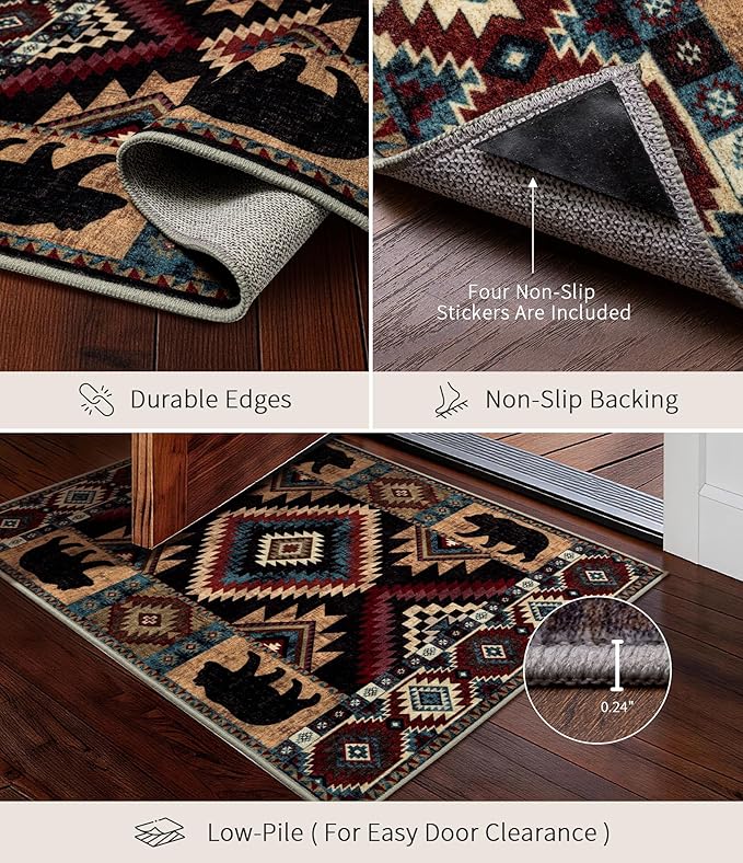 YIHOUSE Western Entryway Rug, 2x3 Rustic Washable Rug, Non-Slip Indoor Door Mat - Image 4