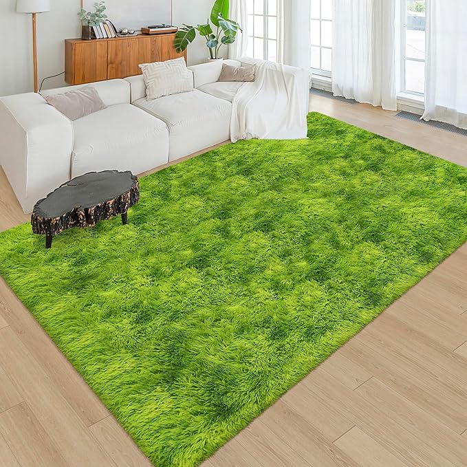 Green Tie-Dyed Rug for Living Room 5x8 Fluffy Area Rug Mat Bedside Throw Rug - Image 5