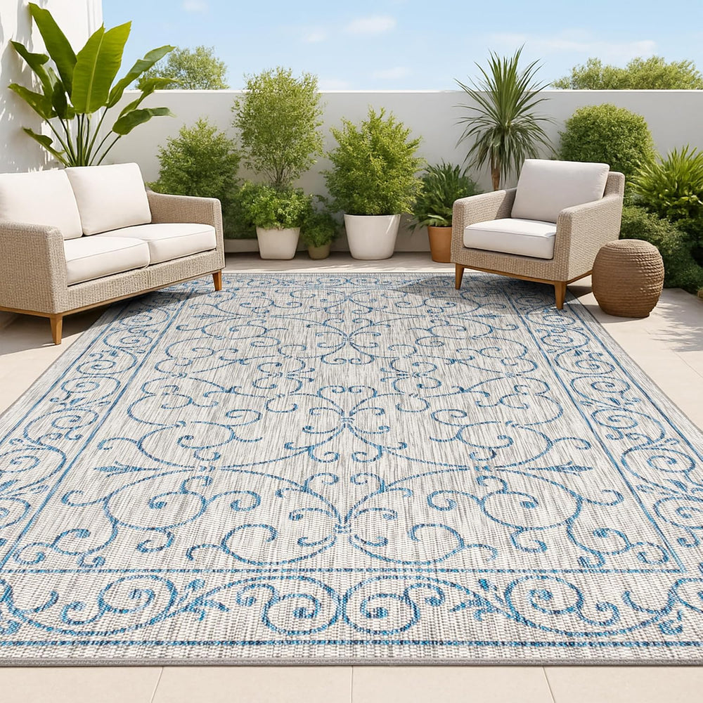 JONATHAN Y Vintage Filigree Indoor Outdoor Area Rug 4X6 Gray/Navy, Charleston...