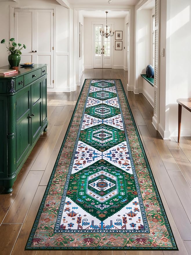 SERISSA Runner Rug for Hallways, Extra Long Boho Rug Ultra Soft Vintage Green by SERISSAHomeDecorCollection