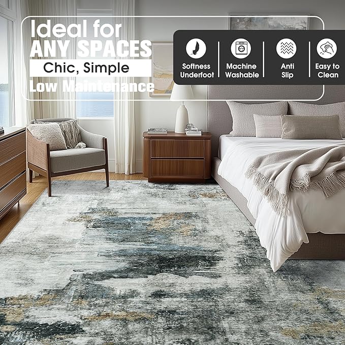 10x14 Area Rugs for Living Room Rug Washable: Abstract Large Rug Indoor Modern - Image 2