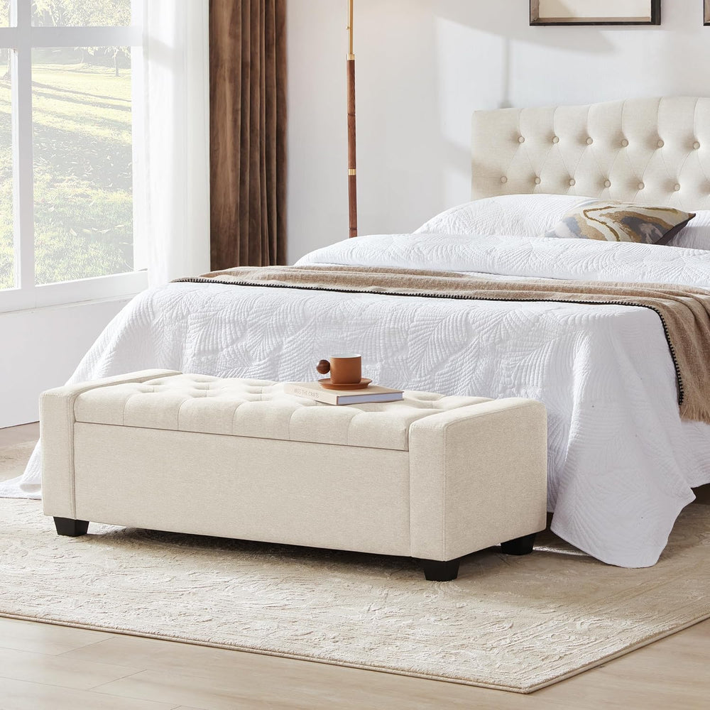 48" Ottoman with Storage, Beige Storage Ottoman Bench
