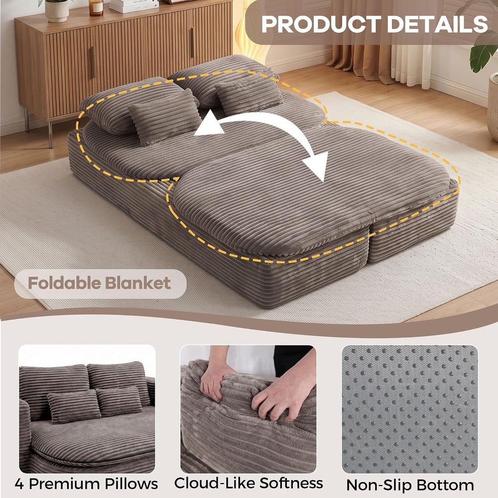 75'' Folding Sleeper Sofa Bed, Memory Foam Fold Out Couch, Boneless F...