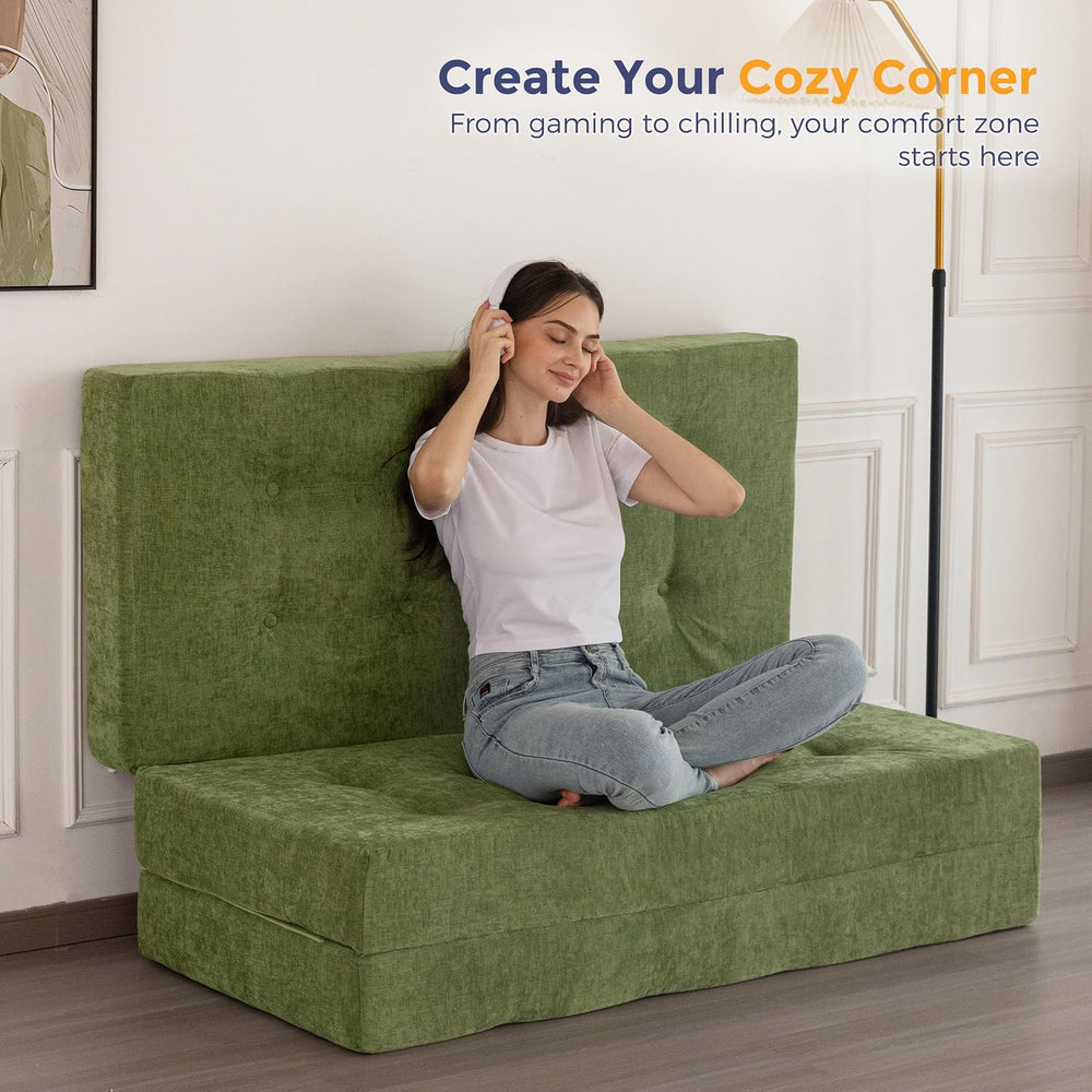 MAXYOYO 6" Folding Sofa Bed for Floor, Tufted Tri-Fold Floor Mattress