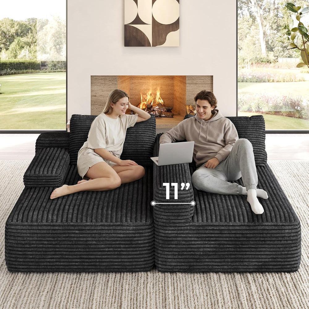 Yaheetech 110" Sectional Sofa Boneless Couch with Chaise, Dark Gray