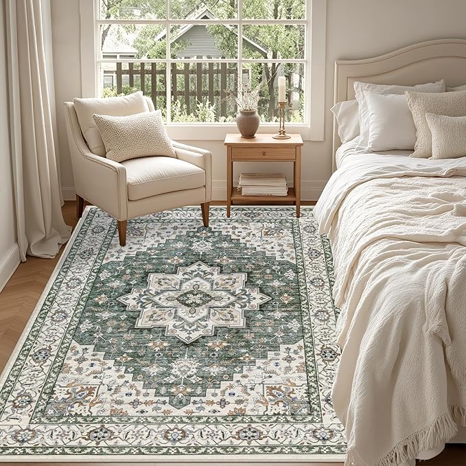 3x5 Area Rugs Living Room Rug: Washable Vintage Boho Medallion Rug No Slip - Image 3