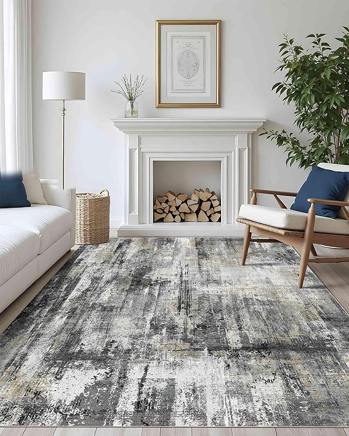 Latte&Fog 8x10 Area Rugs for Living Room, Large Black Modern Abstract Washable by LatteFog
