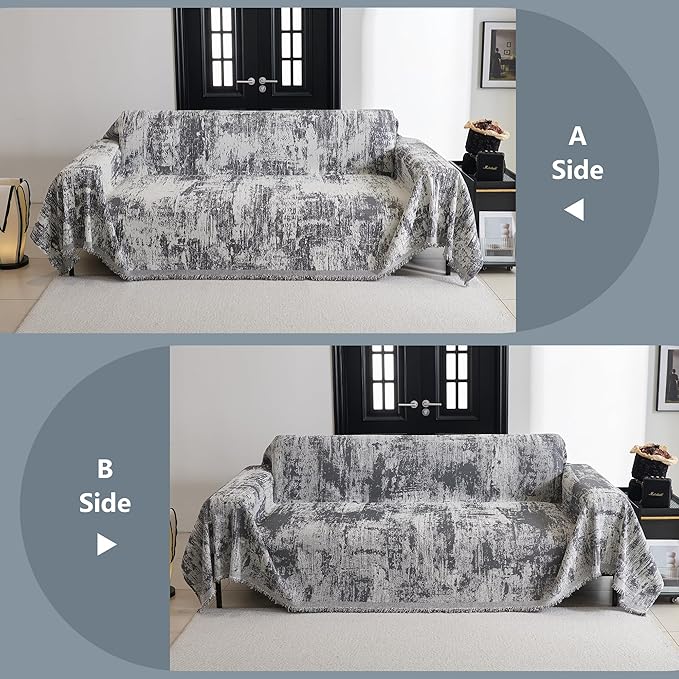 MYSKY HOME Boho Couch Cover for Dogs Washable Deep Grey Abstract Couch Sofa - Image 6