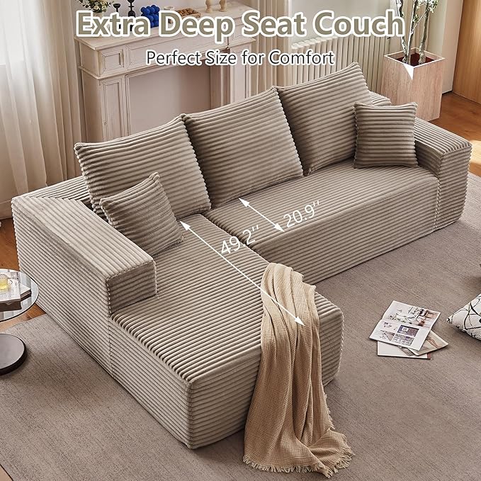 107" Cloud Sectional Couch with L-Shape Chaise, Modern Modular Comfy Sof...