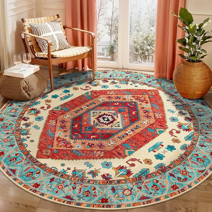 SERISSA Boho Round Area Rug, 5ft Washable Non-Slip Circle Rug, Ultra Soft by SERISSAHomeDecorCollection