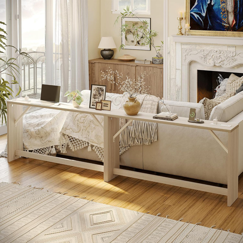 TIQLAB 9.1 Inch Narrow Console Table with Power Outlet,Sofa Table Set of 2，To...