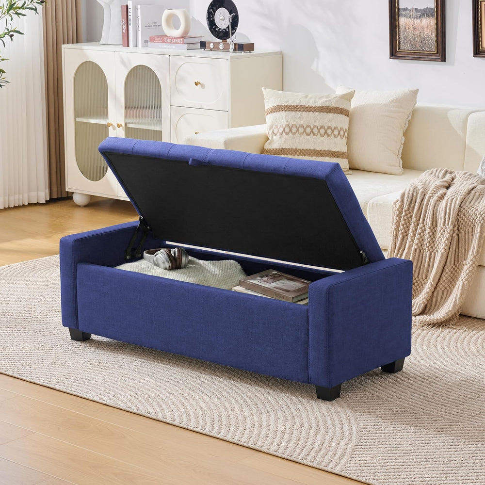 Huatean Home 48" Ottoman with Storage, Blue Storage Ottoman Bench
