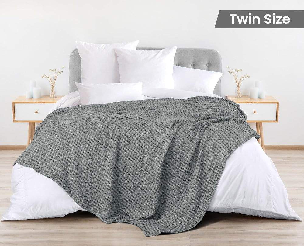 Utopia Bedding 100% Cotton Waffle Blanket Twin Size Cool Grey, 90x72 Inch