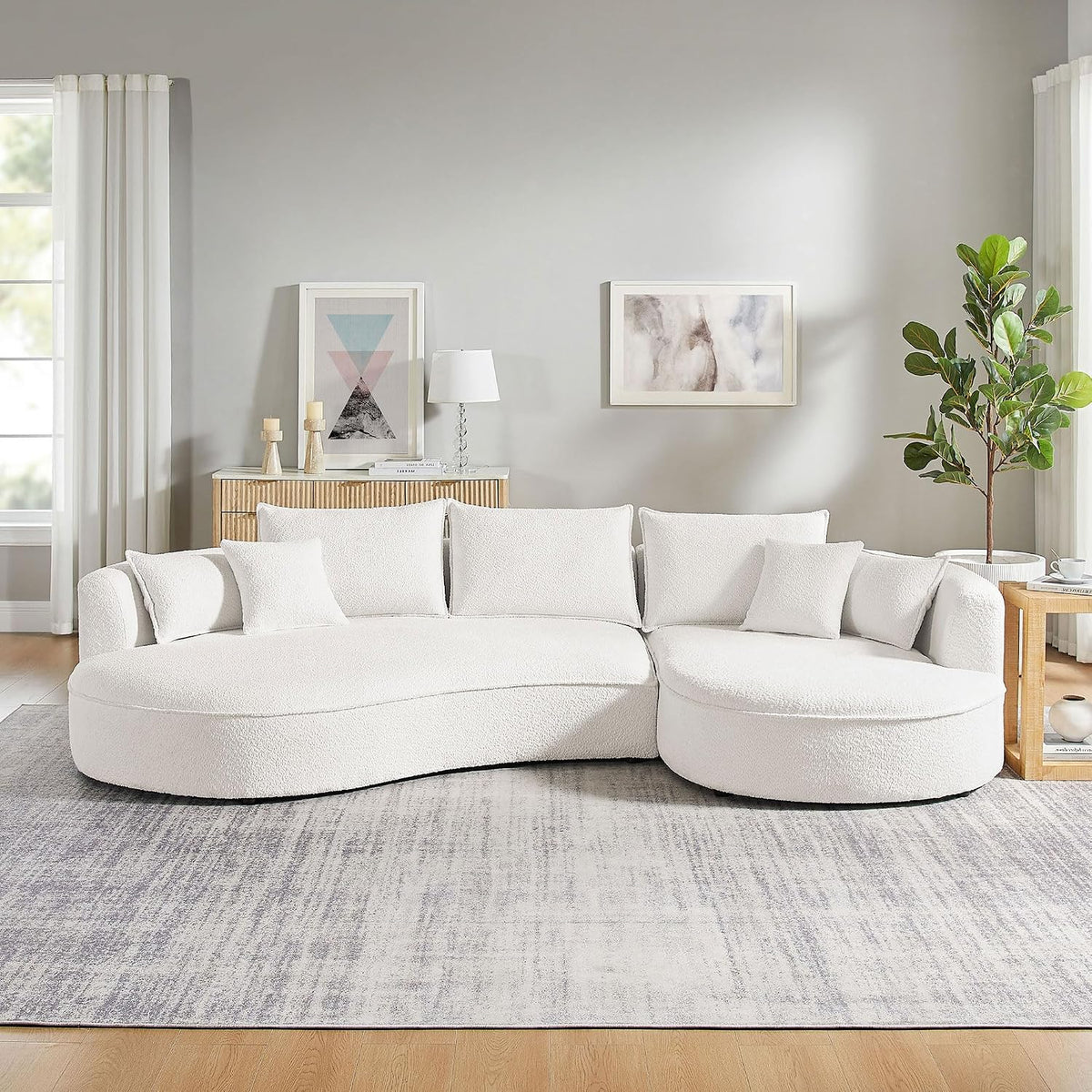 KEVINSPACE 128.15" Sofa Couch Modern Curved Cloud Round Sectional Couches Comfy with Pillows Luxury Chaise L Shape Upholstery for Living Room Apartment White Right Hand Facing