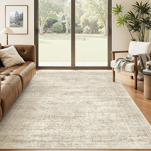 5x8 Area Rugs Beige Low Pile Indoor Washable Trendy Faded Style Rugs by Soalmost