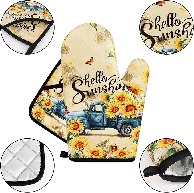 Sunflower Oven Mitts and Pot Holders Sets Vintage Floral Oven Gloves Heat - Image 3