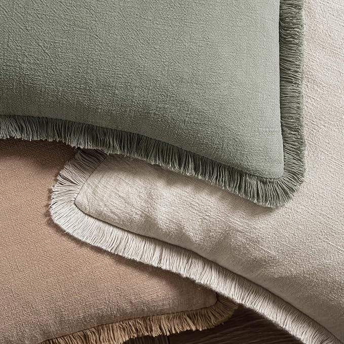 MIULEE Decorative Throw Pillow Covers Neutral Linen Fringe Throw Pillows Set of - Image 4