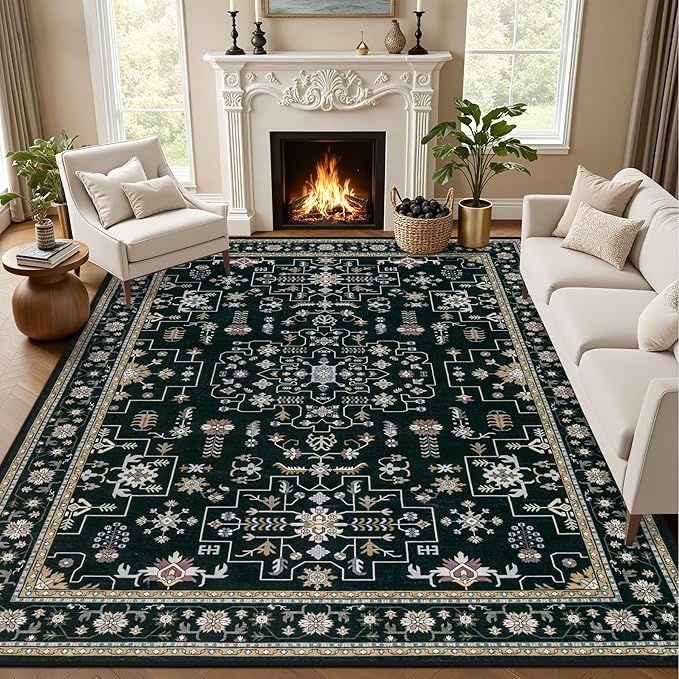8x10 Area Rugs for Living Room: Washable Rug Soft Vintage Boho Medallion Carpet by EXPEDIX