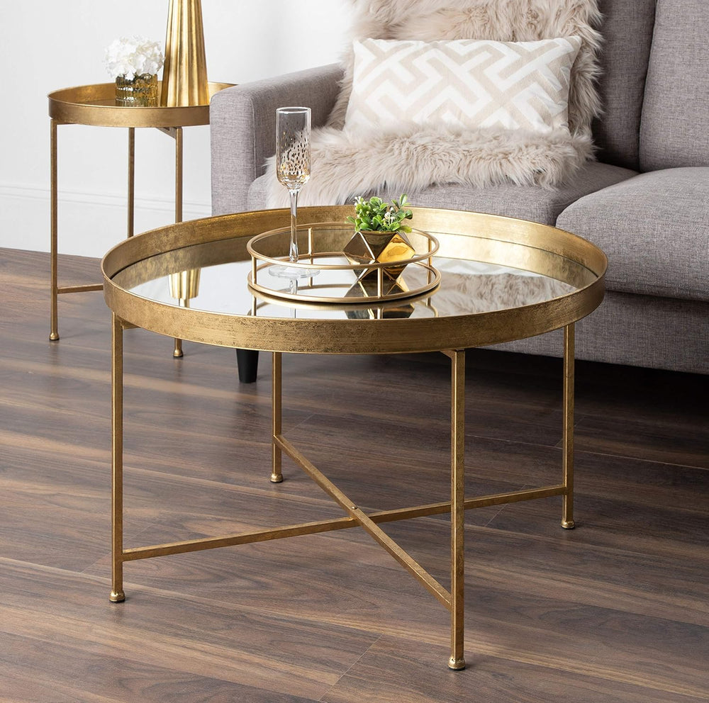 Kate and Laurel Celia Metal Foldable Round Accent Coffee Table, 28.25" x...