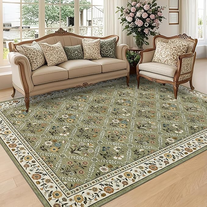 Large Entryway Rug 3x5 Floral Washable Area Rugs Vintage Soft Non-Slip Small by GarveeHome