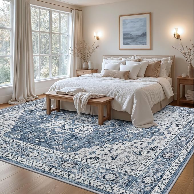 Area Rugs 9x12 Living Room Rug: Washable Rug Soft Vintage Boho Medallion Carpet - Image 4