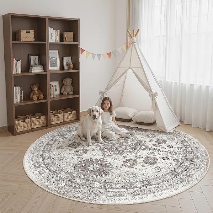 zesthome 8ft Round Rugs for Living Room, Non-Slip Washable Round Area Rugs by Zesthome