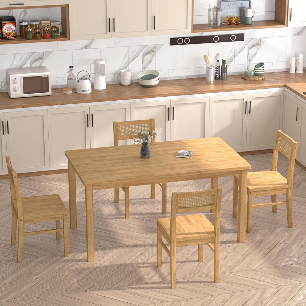 Solid Wood Dining Table Set for 4, 43.3" Dining Table with Chairs Set, K...