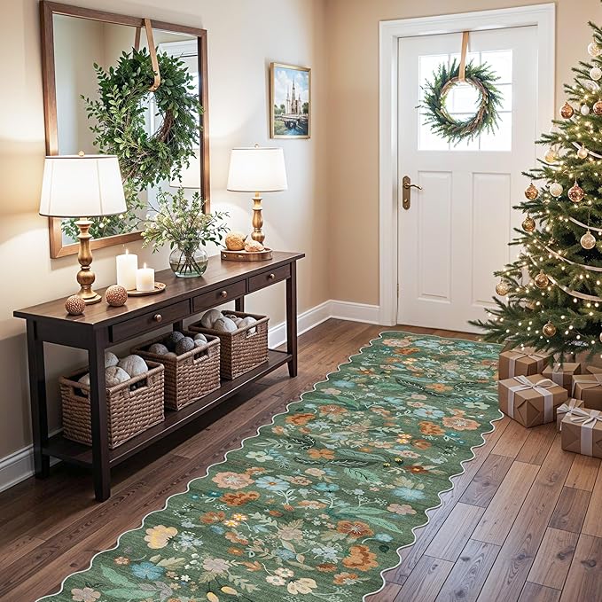 Washable 2'6x12 Hallway Runner Rug: Soft Entryway Kitchen Floral Runners Non - Image 2