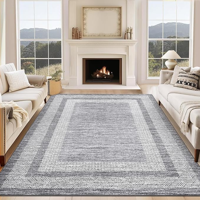 GarveeHome 6x9 Large Washable Area Rug Modern Bordered Rug Distressed Geometric by GarveeHome