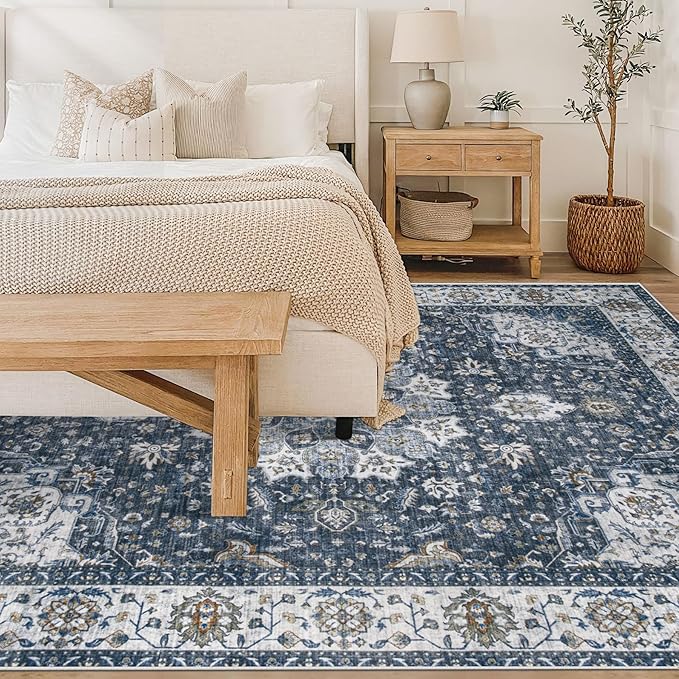 Area Rug 6x9 Washable Rug, Vintage Boho Medallion Rugs Non-Slip Soft Low Pile - Image 2