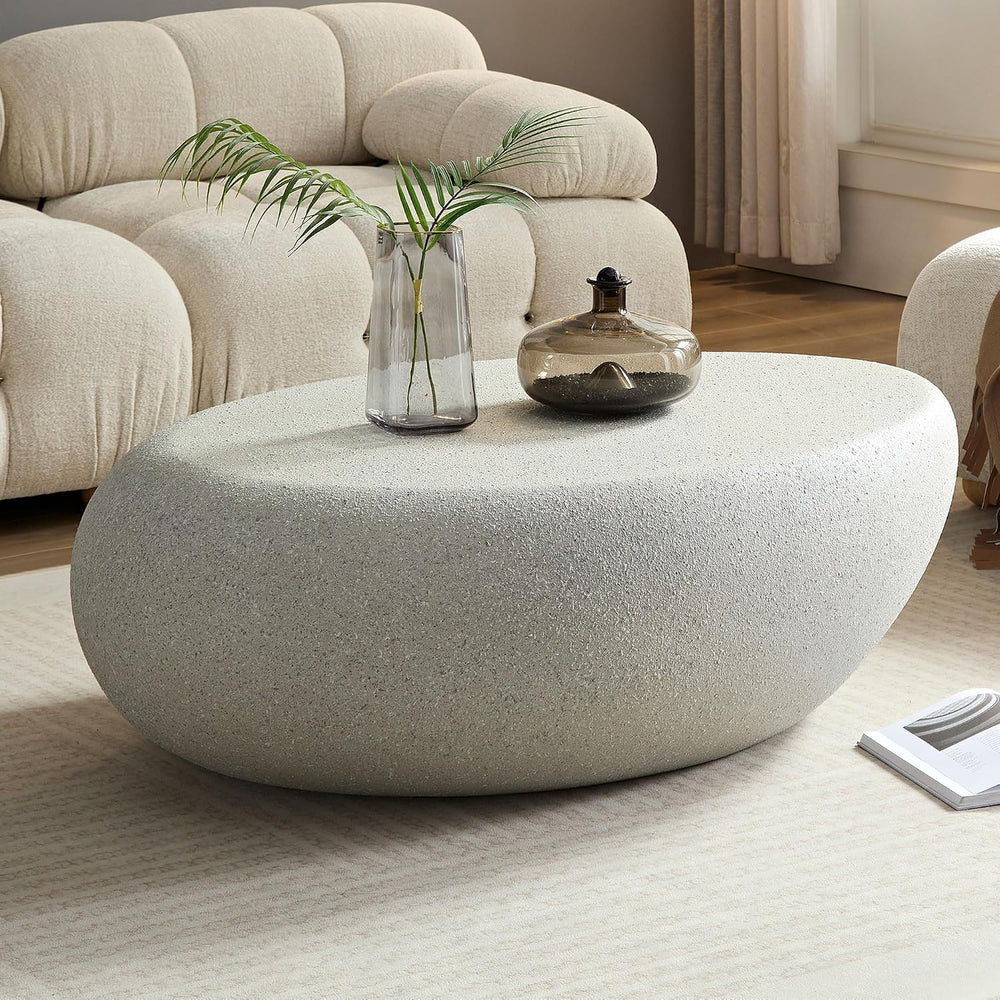 43.31 Modern Oval Coffee Table for Living Room, Contemporary Rustic Style Cur...