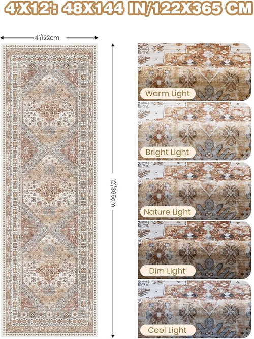 4x12 Runner Rug for Hallway, Low-Pile Wide Runner for Entryway, Long Washable - Image 2