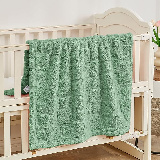 Yurhap Fleece Baby Blanket Heart Checkered, Ultra Soft Cozy Baby Blankets - Image 2