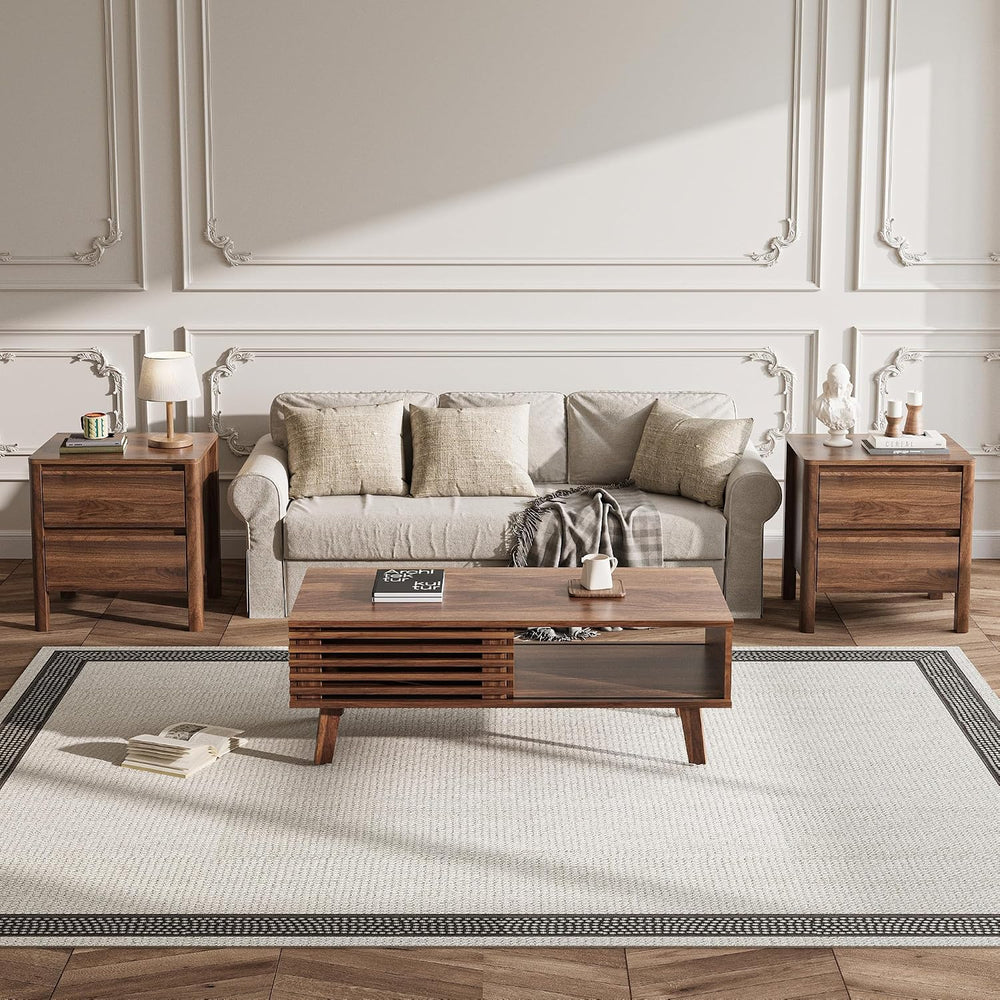 MAISONARIA Living Room Table Sets of 3, Mid Century Coffee Table & End Ta...