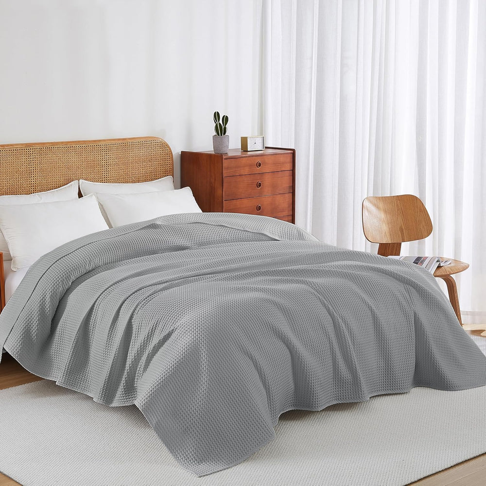 100% Cotton Waffle Throw Blanket for Bed King Size Light Grey, 104" x 90...